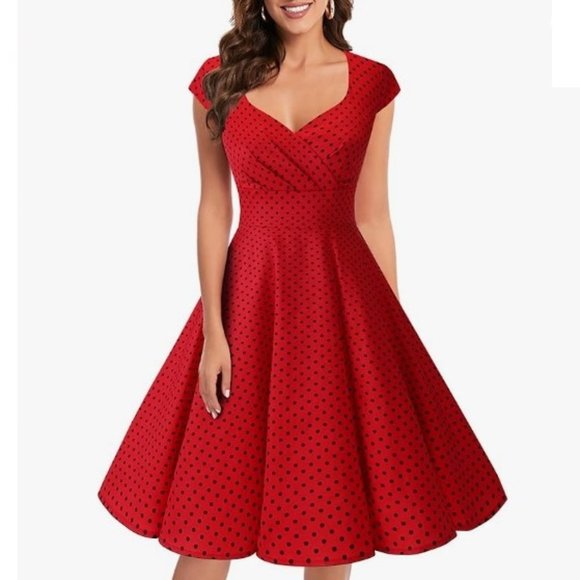 Women's A-Line Sweetheart, Cap Sleeves Swing Retro Vintage 1950's Cocktail Dress - Picture 1 of 5